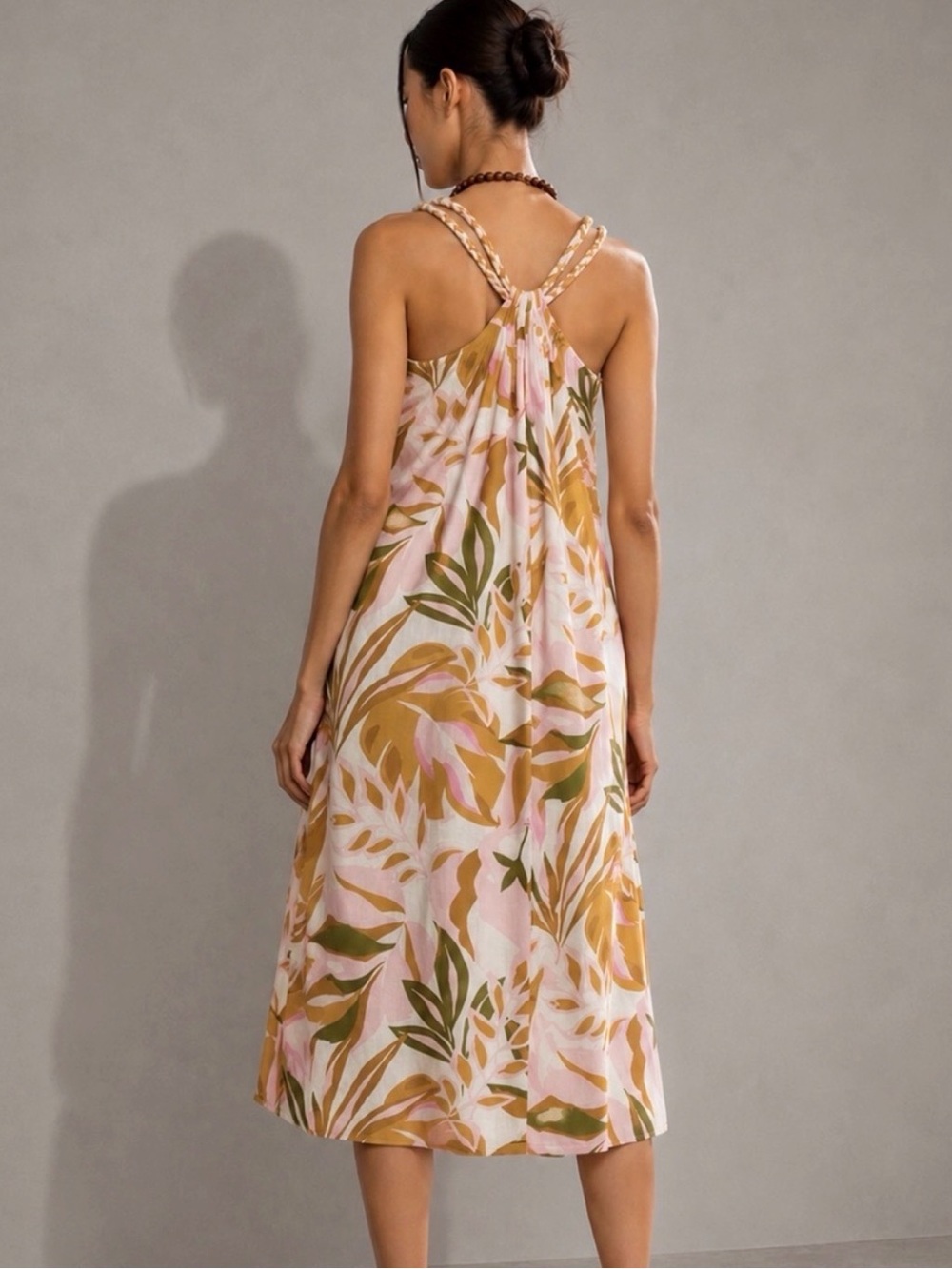 Anthropologie C&C California Tropical Print Linen Midi Dress Size M - Picture 6 of 10